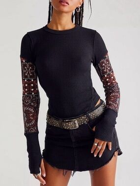 Free People Nikki Layering Bandana Patchwork Thermal Top